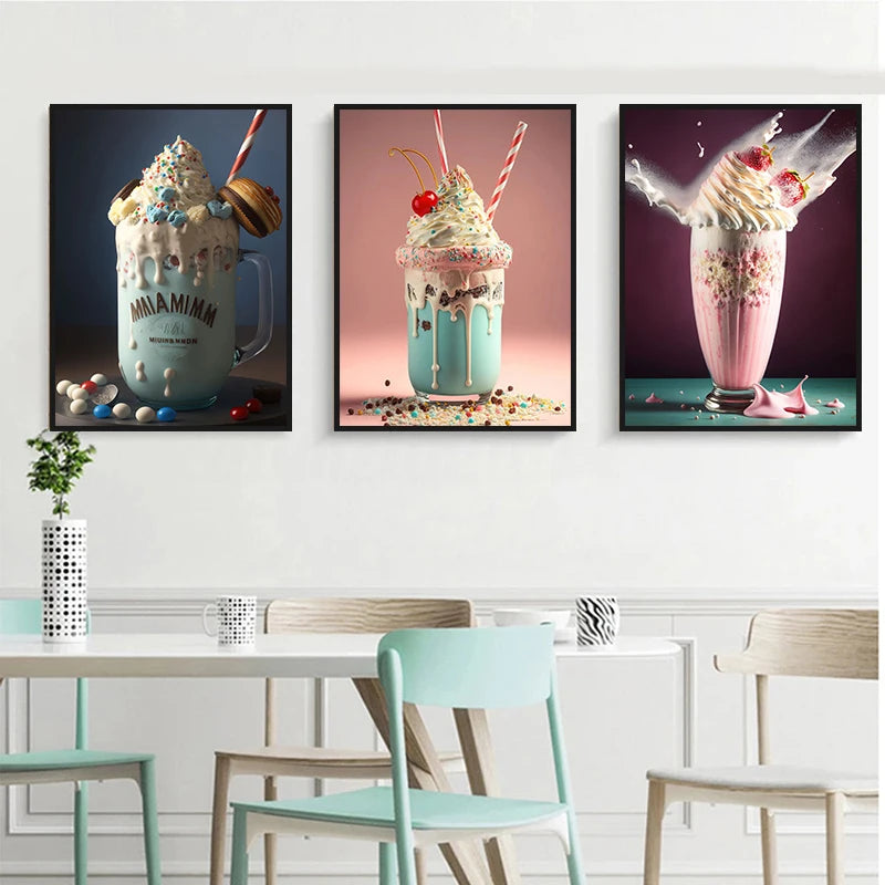 Nordic Pink Donut Ice Cream Canvas Wall Art – Girl Room Decor Canvas Wall Art Qst