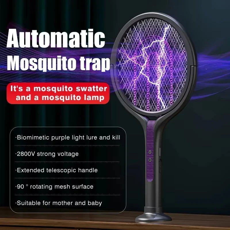 2-in-1 Mosquito Killer Lamp & Retractable Swatter USB Rechargeable Electric Mosquito Swatter Qme