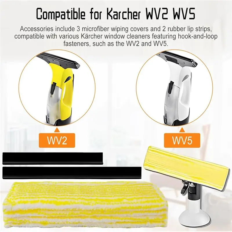 Kärcher WV2 WV5 Replacement Parts – Rubber Blade & Microfibre Mop Window Vacuum Accessories Qst