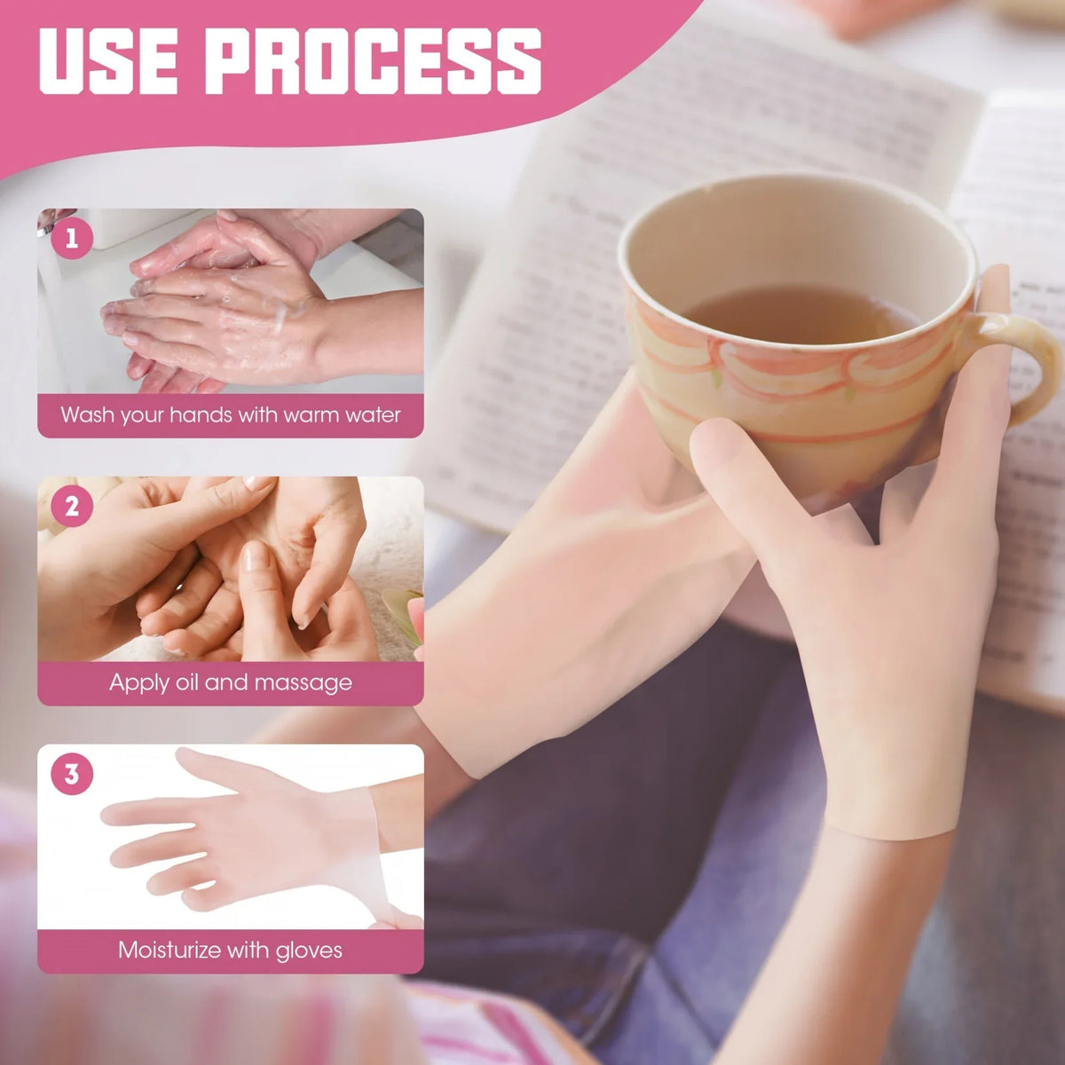 Moisturizing Silicone Gel Spa Gloves – Hydrating Hand Care Spa Hand Gloves Qme
