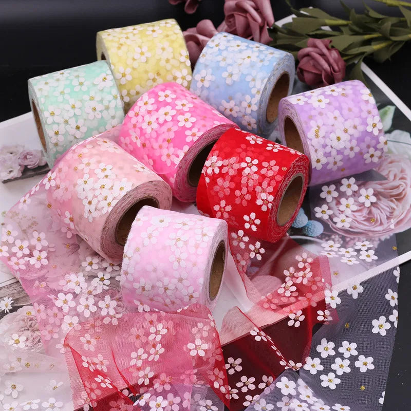 5 Yards Floret Tulle Daisy Ribbon Roll – DIY Craft & Bow Decorative Craft Ribbon Qme