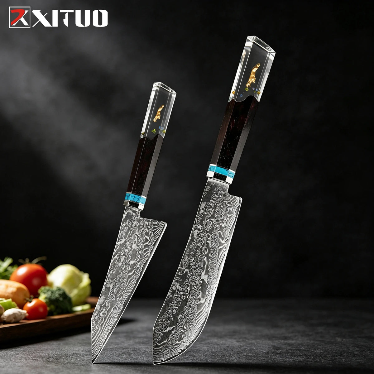 XITUO 6-Piece Damascus Steel Kitchen Knife Set – Resin Handle Kitchen Knife Set Qst 2PCS Knife 4