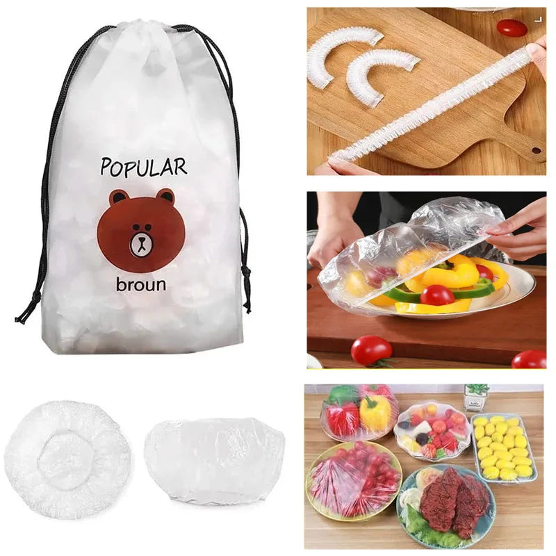Disposable Plastic Food Cover Wraps – 100pcs Fridge Storage Food Cover Wrap Qme