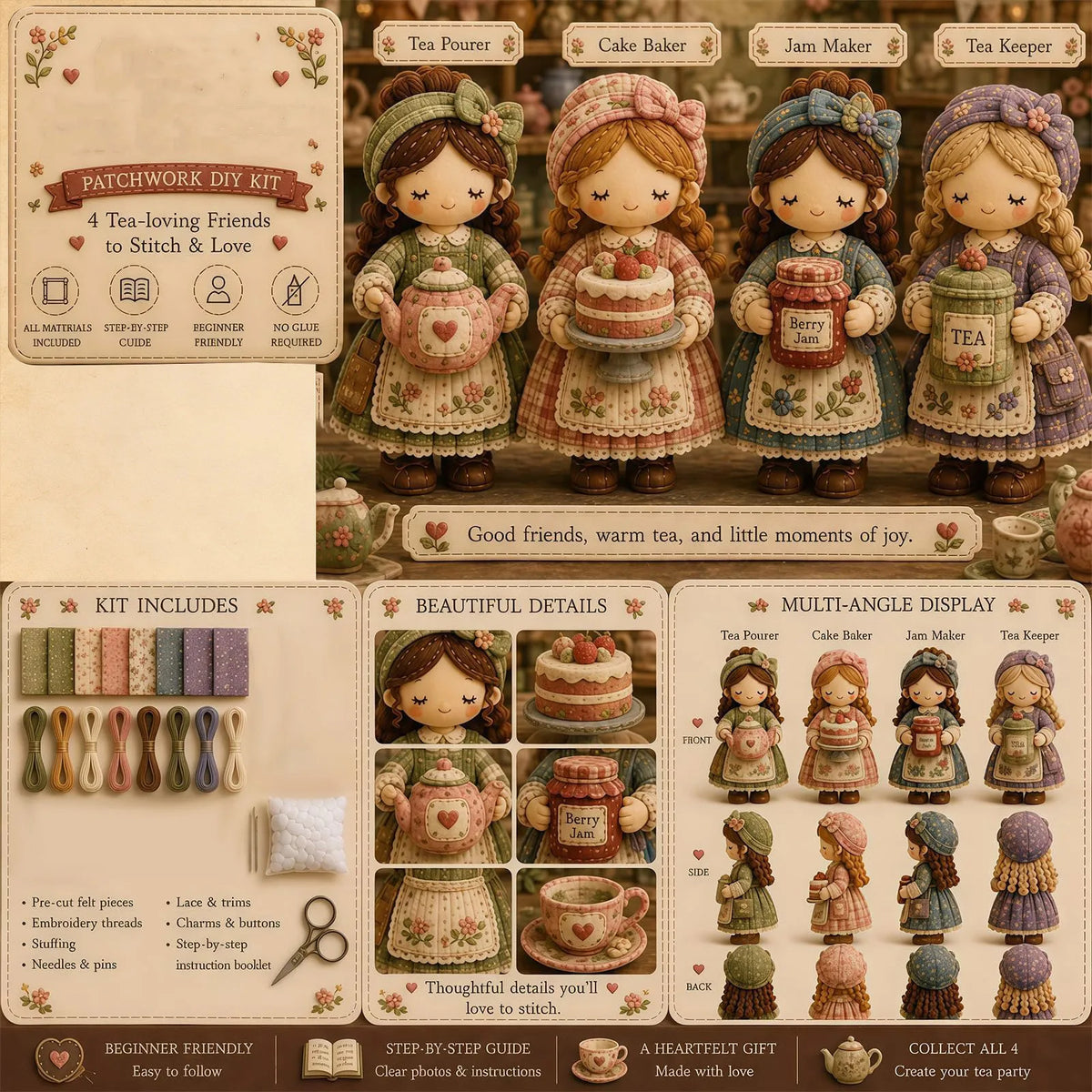 Girls DIY Felt Doll Patchwork Sewing Kit – Beginner Craft Set DIY Sewing Craft Kit Qme A One Size