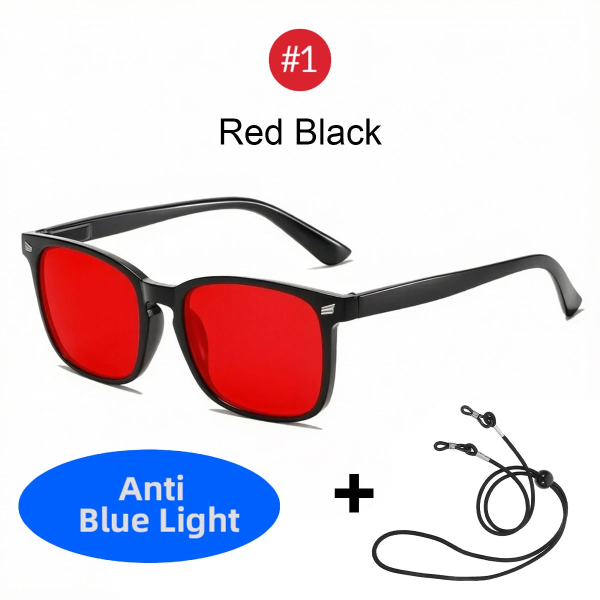 VOPHA S70 Red Lens Blue Light Blocking Glasses – Unisex Square Blue Light Glasses Qst Red Black