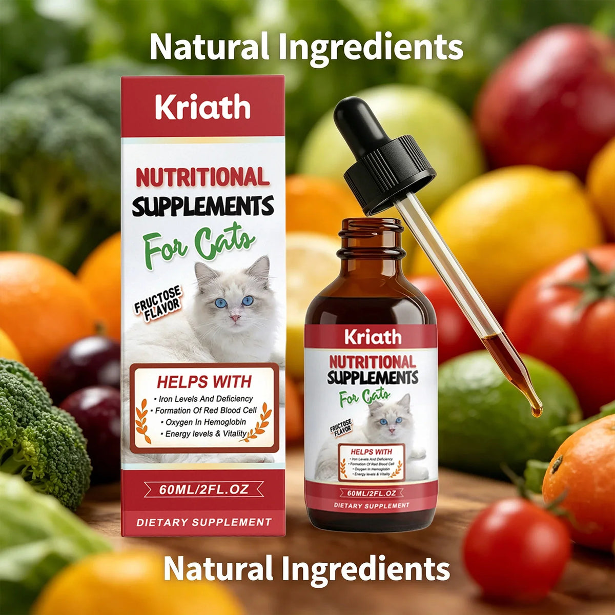 Kriath Cat Nutritional Supplement Drops – Energy & Vitality Cat Liquid Supplement Qme