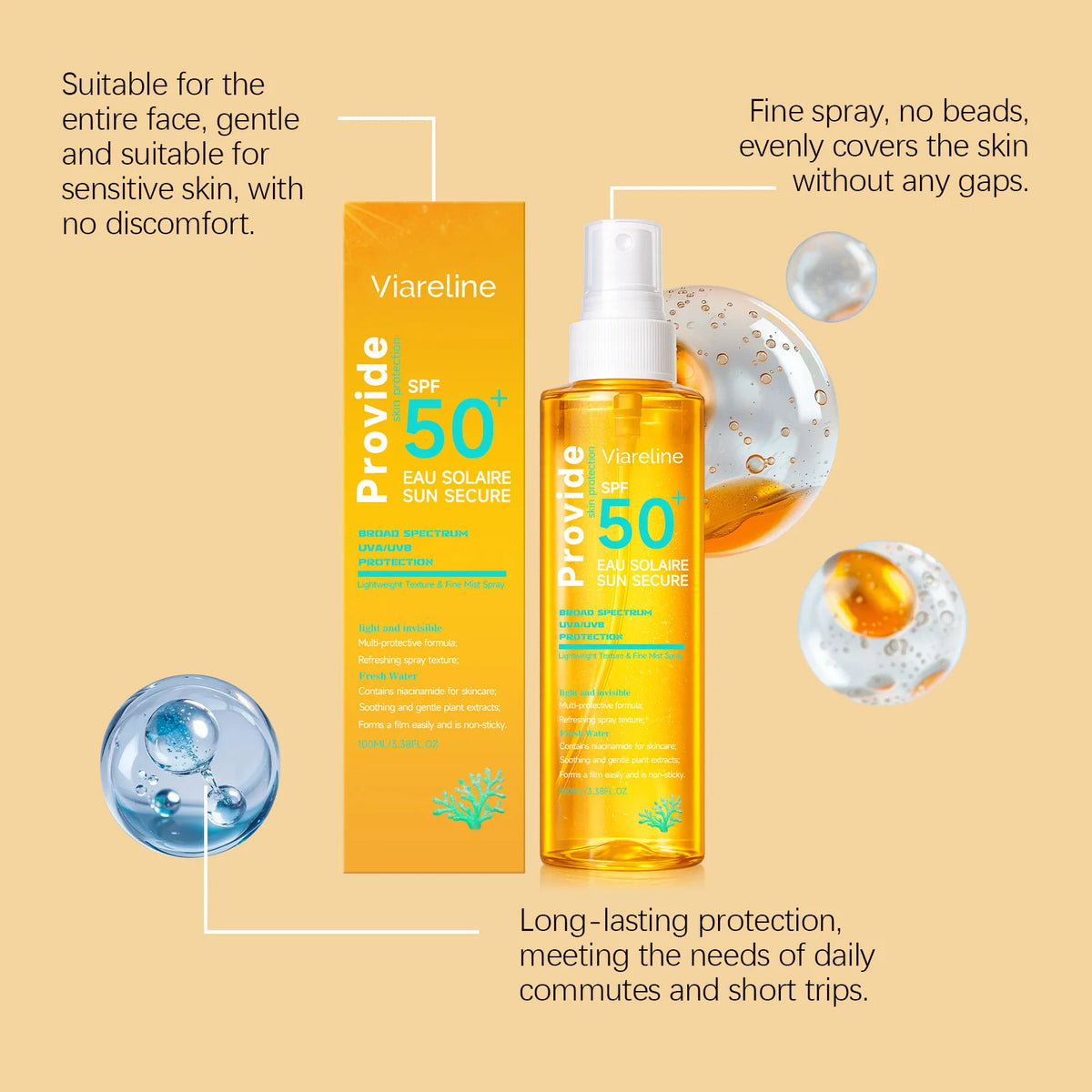 VIARELINE SPF 50 Sunscreen Spray 100ml – Lightweight & Hydrating Sunscreen Spray Qst