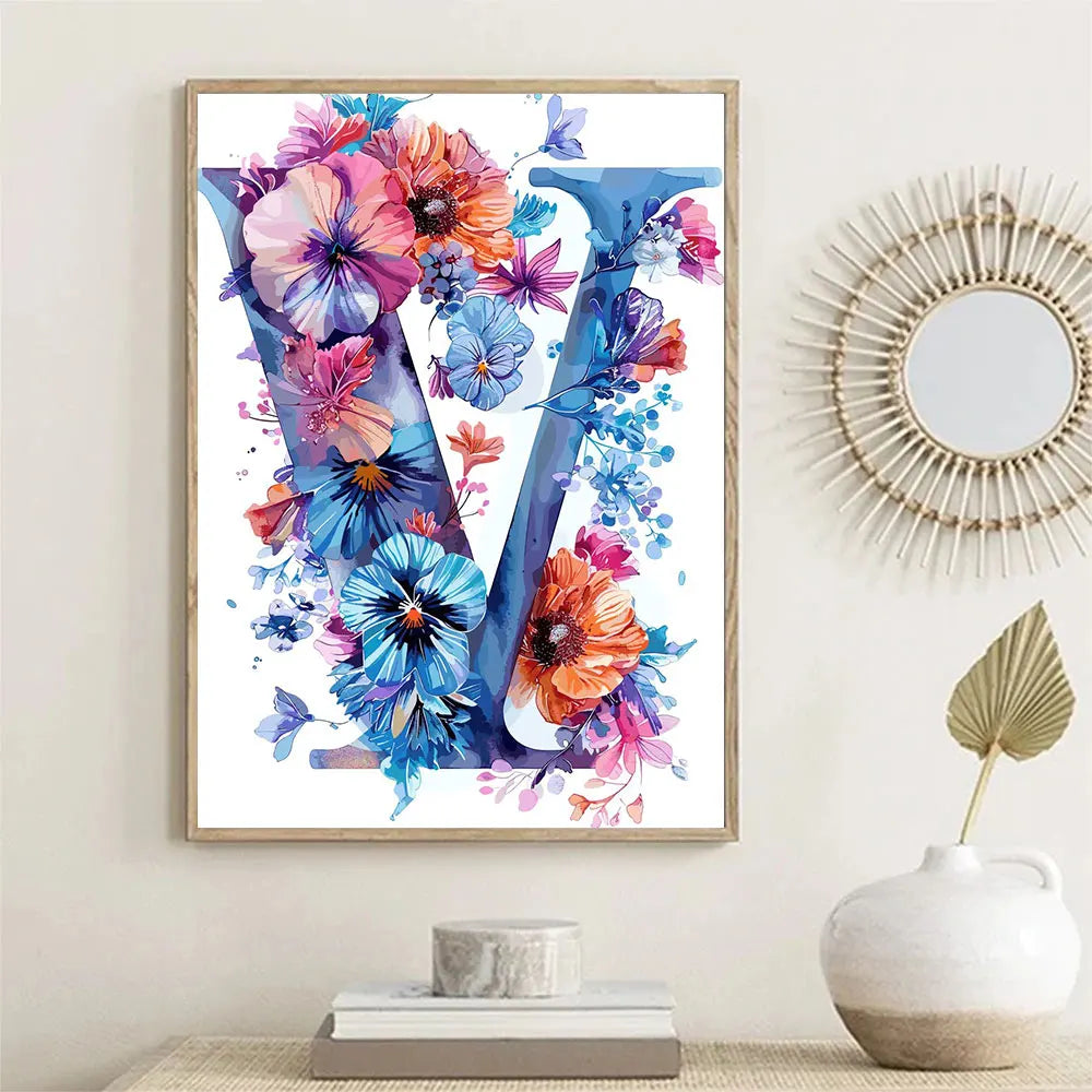 Flower Alphabet Wreath Canvas Wall Art – Modern Aesthetic Poster Canvas Wall Art Qst
