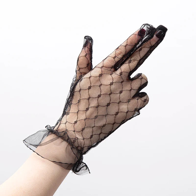 Women's Sheer Lace Mesh Gloves – Black Fashion Gloves Lace Fashion Gloves Qme