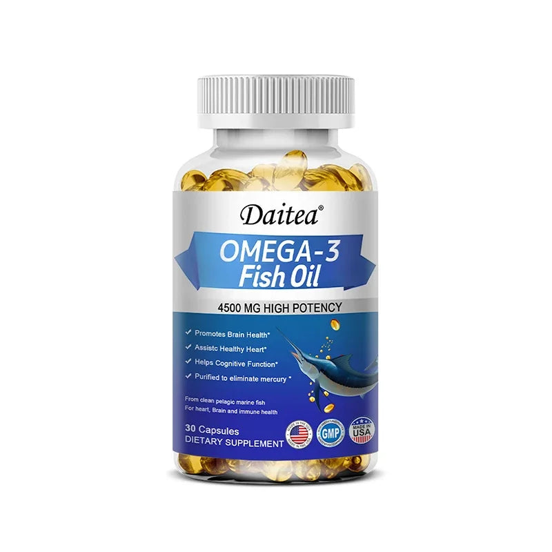 Daitea Fish Oil Omega-3 4500mg – Easy Swallow Capsules Fish Oil Supplement Qst 30 count-1 bottle