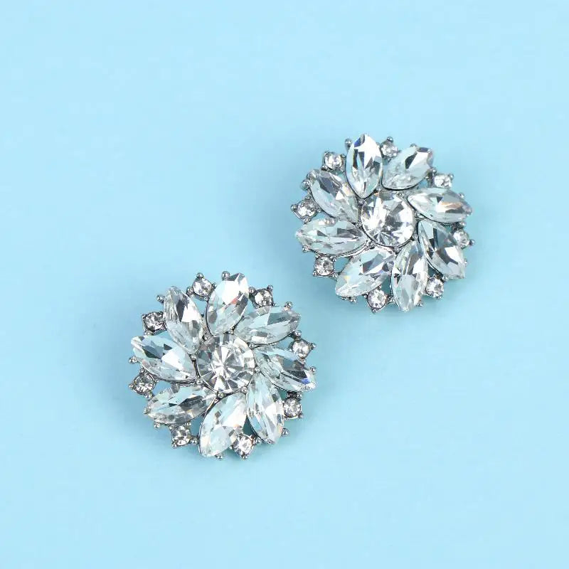 Rhinestone Flower Metal Buttons – Sparkling Decorative 2/4 Pcs Decorative Sewing Buttons Qst silver 2pcs