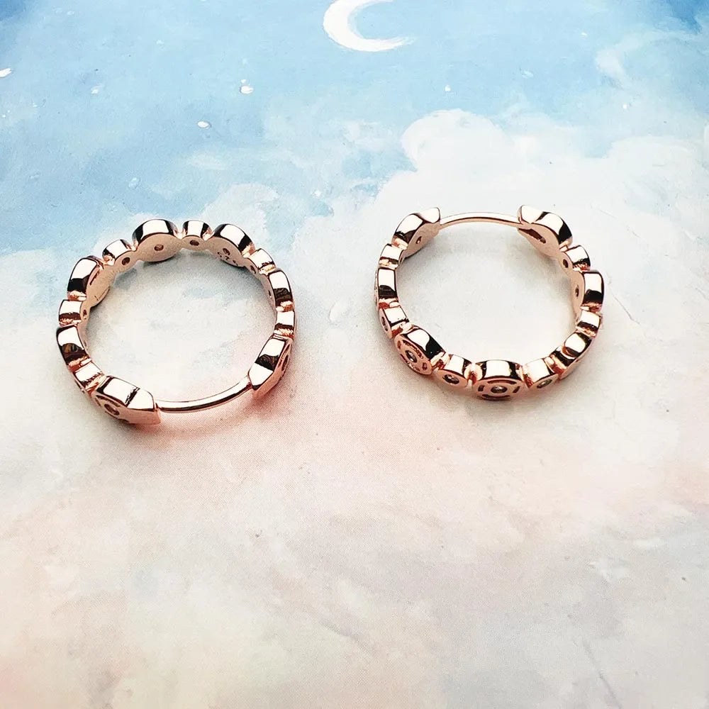 Rose Gold Creole Hoop Earrings | CZ Stones Hinged Hoops Hoop Earrings Qme