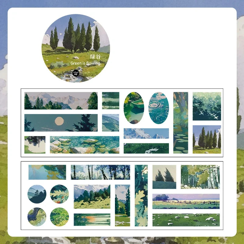 6-Roll Landscape Washi Tape Set – Mountains & Seas DIY Journal Decorative Washi Tape Qme B2