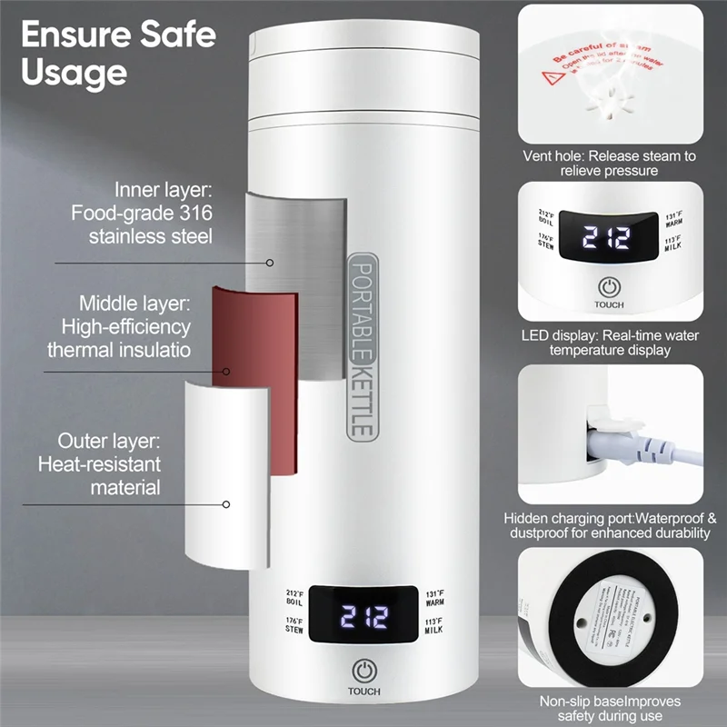 MiLESEEY B15C Portable Electric Kettle 450ml LCD Display Portable Electric Kettle Qst