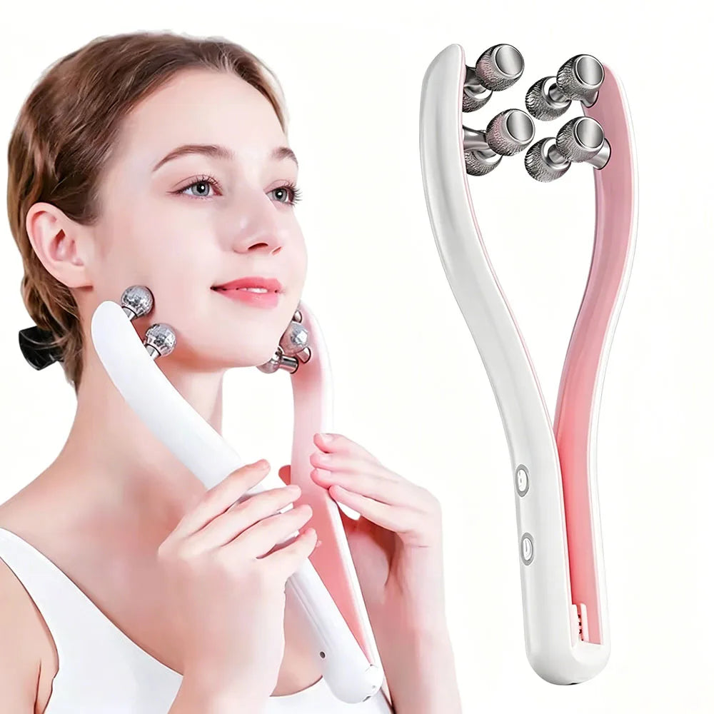 Microcurrent RF EMS Face Roller – V-Shape Lifting Massager Facial Massager Roller Qst