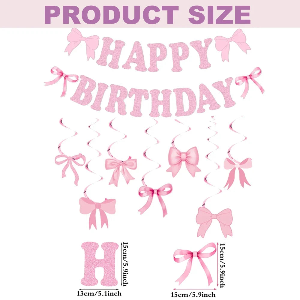 Bow Happy Birthday Banner & Flag Party Decoration Set Birthday Party Banner Qme
