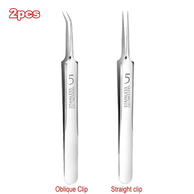 Precision Stainless Steel Blackhead & Pore Cleansing Tweezers Facial Skincare Tool Qme straight oblique set