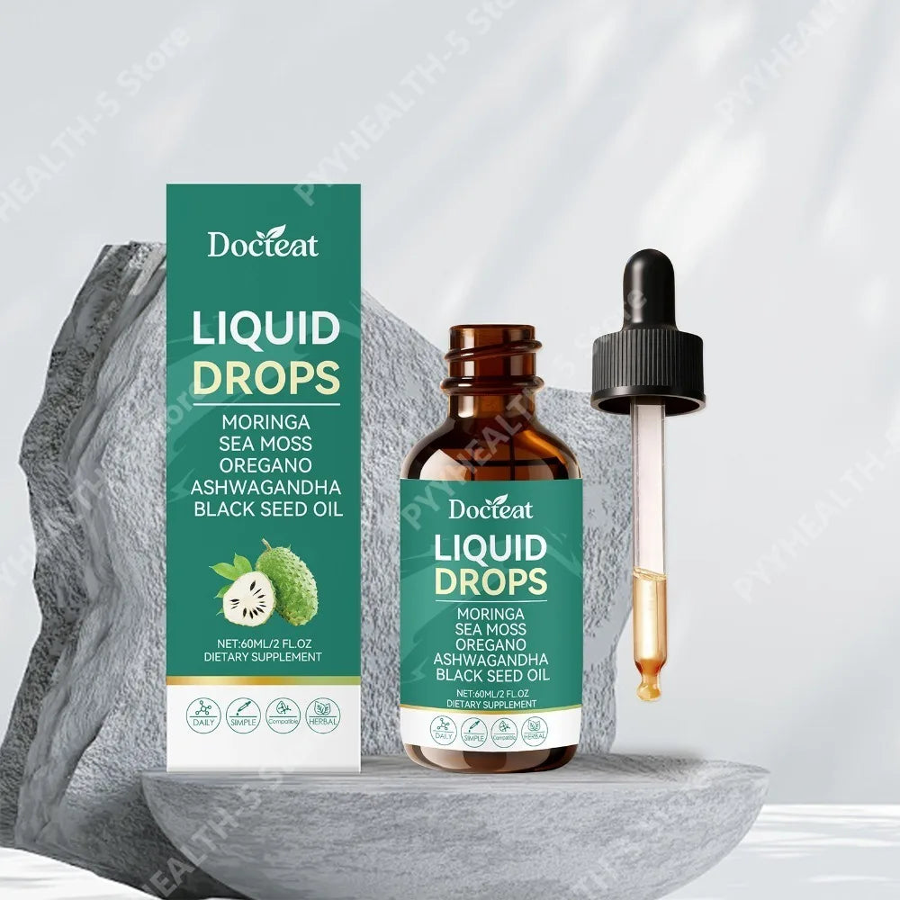 Docteat Liquid Drops – Moringa, Sea Moss, Turmeric, Vit C & D3 Liquid Herbal Supplement Qst