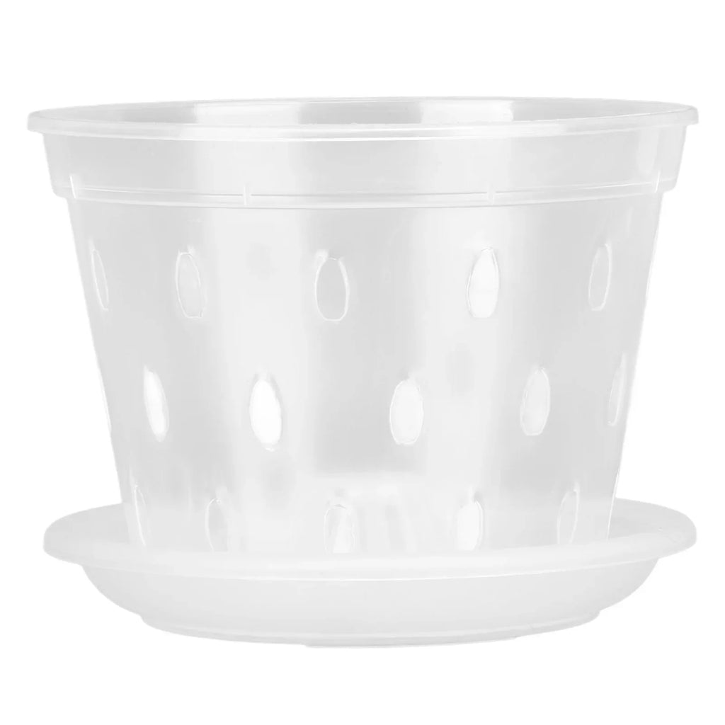 Clear Orchid Pots with Holes & Saucers – Set of 5 | 5.5in Orchid Planter Set Qme