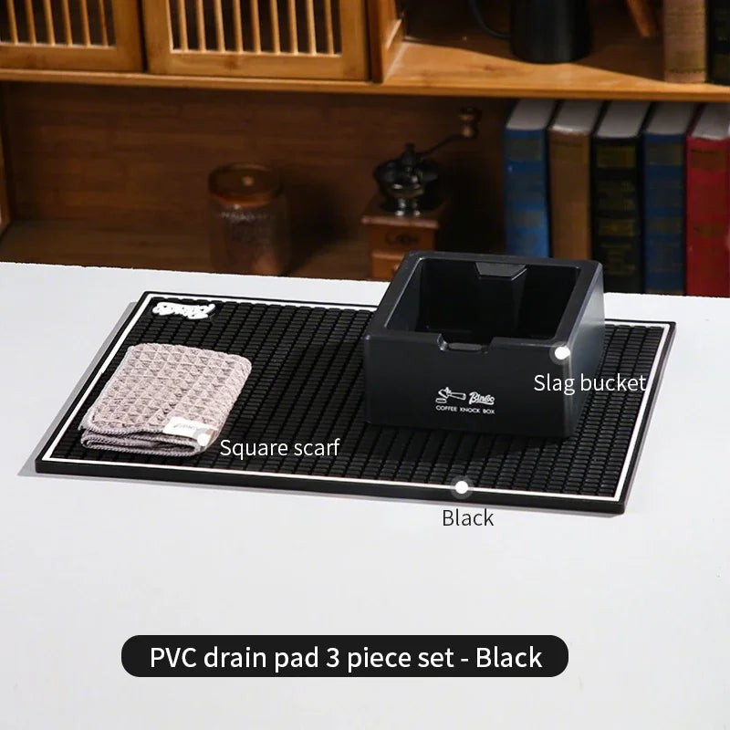 BINCOO Coffee Bar Mat Set – Anti-Slip Silicone Tamper Station Coffee Bar Mat Set Qst 3pcs set black