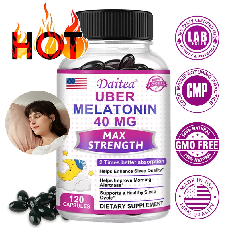 Daitea Super Melatonin 40mg Capsules – Vitamin C & Lemon Balm Sleep Support Supplement Qst