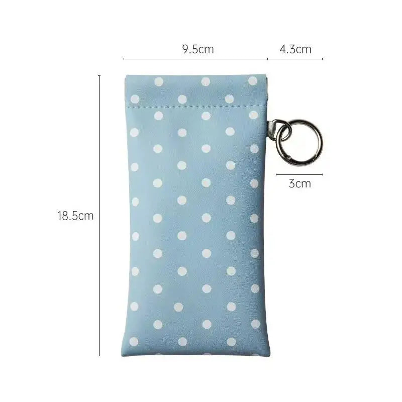 Polka Dot PU Leather Glasses Case with Keyring Clip Eyeglass Case Qst Blue