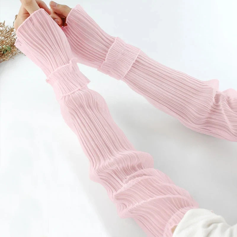 Women's Long Fingerless Lace Gloves – Summer UV Sun Protection Fingerless Lace Gloves Qme Pink One Size