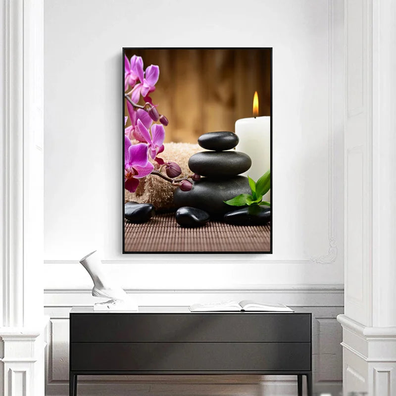 Green Bamboo Zen Stone Canvas Wall Art – Unframed Print Canvas Wall Art Qst