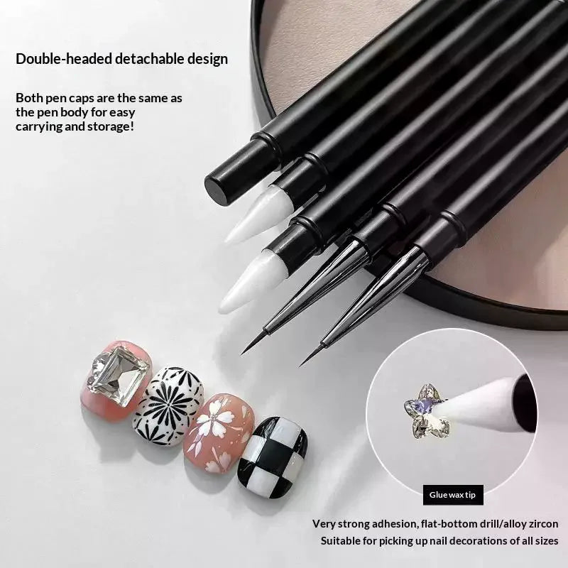 2-in-1 Dual Head Nail Art Brush & Rhinestone Picker Pen Nail Art Tool Qme