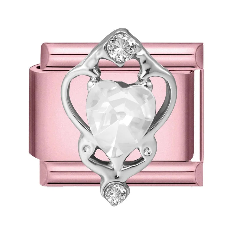 Zircon Flower Heart Bow Pink DIY Charm Bracelet | Stainless Steel