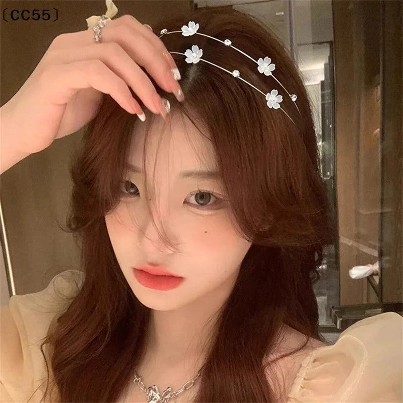Rhinestone Flower Double Layer Metal Headband for Women Hair Headband Qst