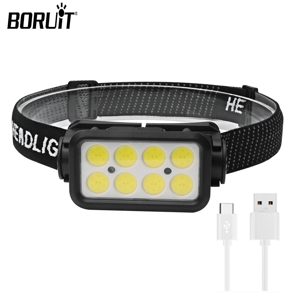 BORUiT COB LED Headlamp – USB-C Rechargeable 300lm Head Torch LED Headlamp Qst Default Title