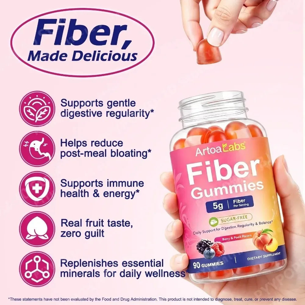 Sugar-Free Fiber Gummies 5g Dietary Fiber Berry Peach Vegan 90ct Fiber Supplement Gummies Qst