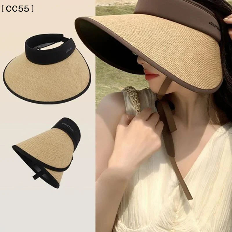 Women's Wide Brim Open-Top Foldable Sun Hat | UV Shade Wide Brim Sun Hat Qst