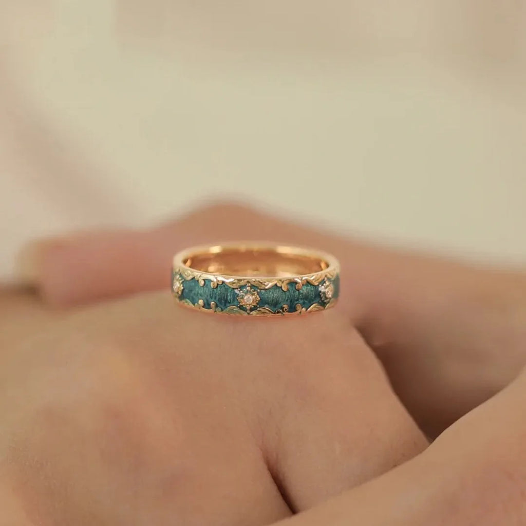 Retro Enamel Patterned Open Ring | Fairy Style Jewelry Enamel Fashion Ring Qme