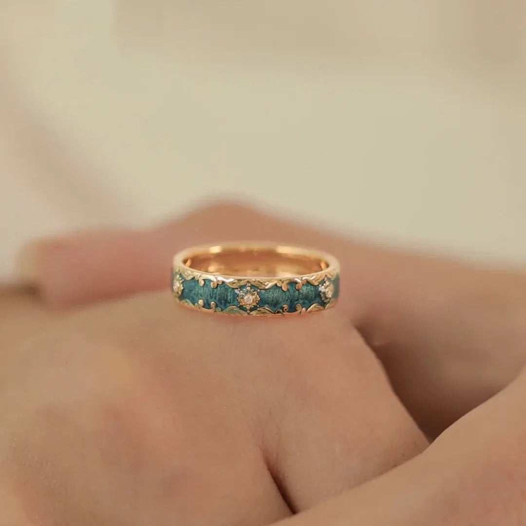 Retro Enamel Patterned Open Ring | Fairy Style Jewelry Enamel Fashion Ring Qme