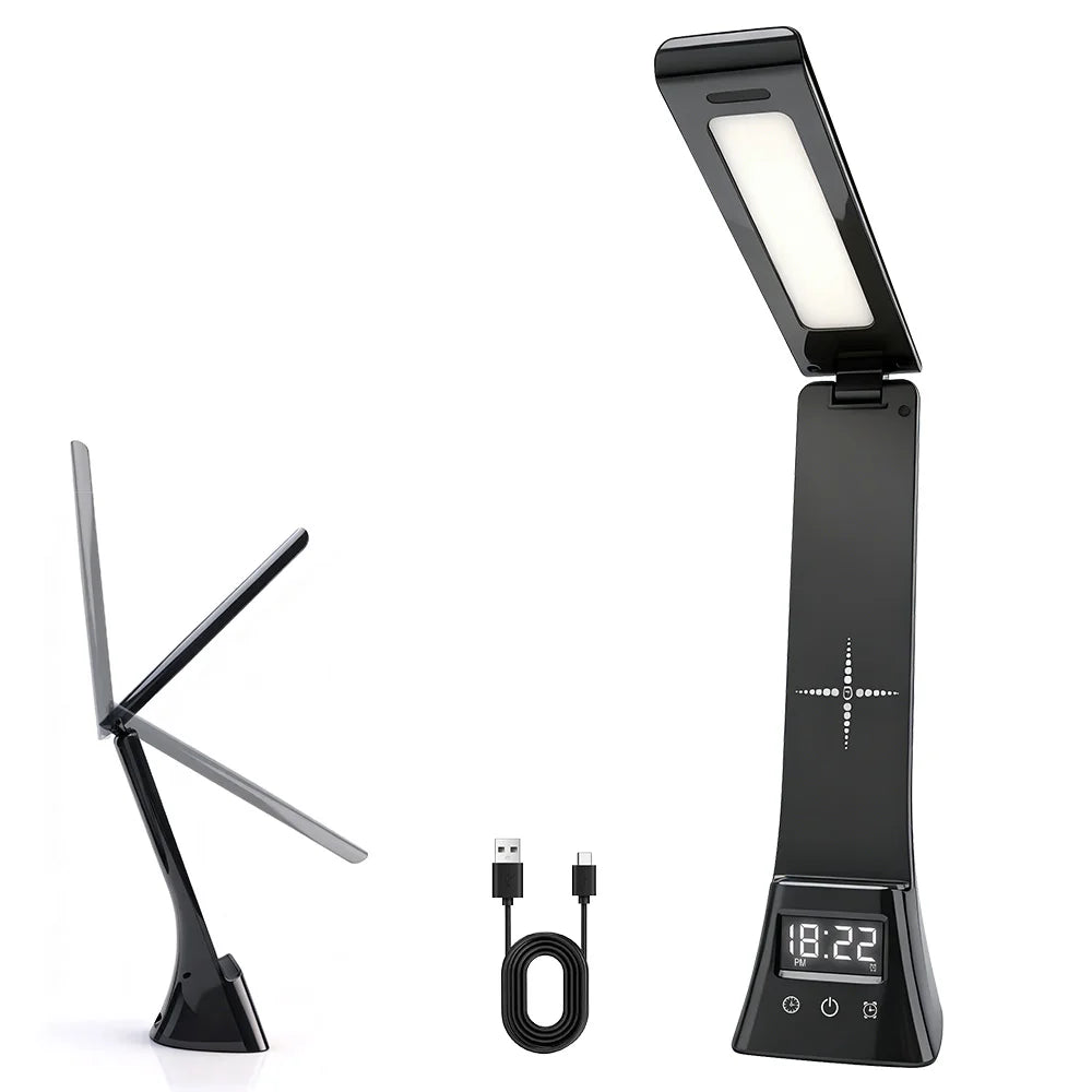 Wireless Charging LED Desk Lamp – Dimmable Clock & Alarm LED Desk Lamp Qst