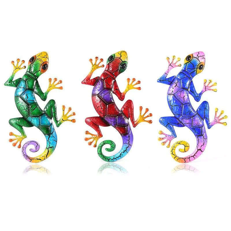 Metal Gecko Garden Wall Sculpture | Outdoor Yard Statue Decor Garden Wall Sculpture Qme