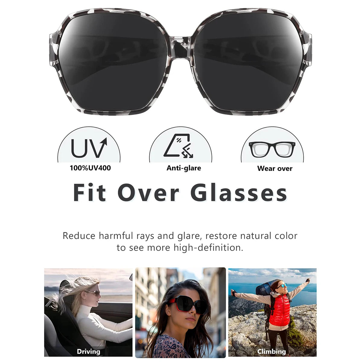 VOPHA T01 Oversized Fit-Over Sunglasses UV400 Unisex Fit-Over Sunglasses Qst