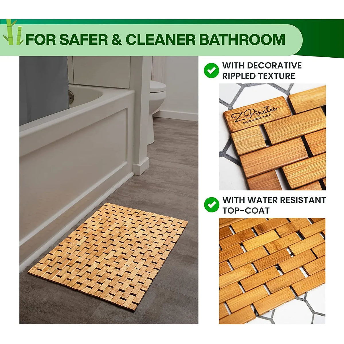 Foldable Bamboo Bath Mat – Eco-Friendly Non-Slip Wooden Bathmat Bamboo Bath Mat Qst