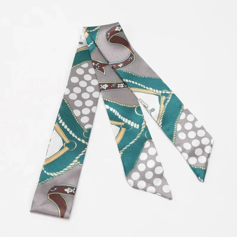 Women's Skinny Ribbon Scarf – Printed Polyester Hair Tie