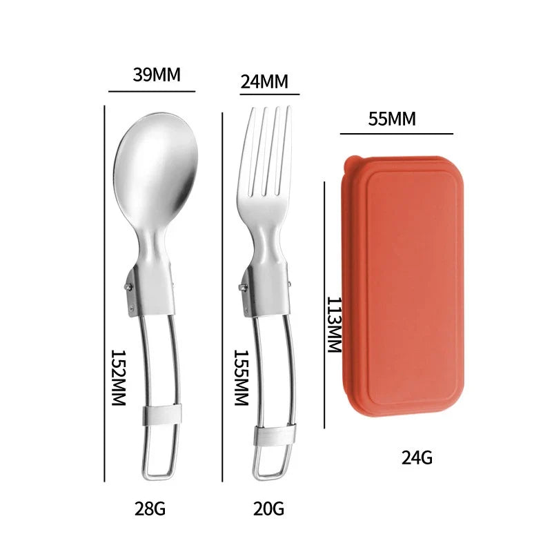 Folding Stainless Steel Cutlery Set – Knife, Fork & Spoon Folding Cutlery Set Qme 2pcs Orange