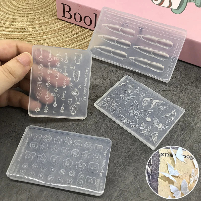 Silicone Nail Art Mold – Butterfly, Button & Key Designs Nail Art Mold Qme