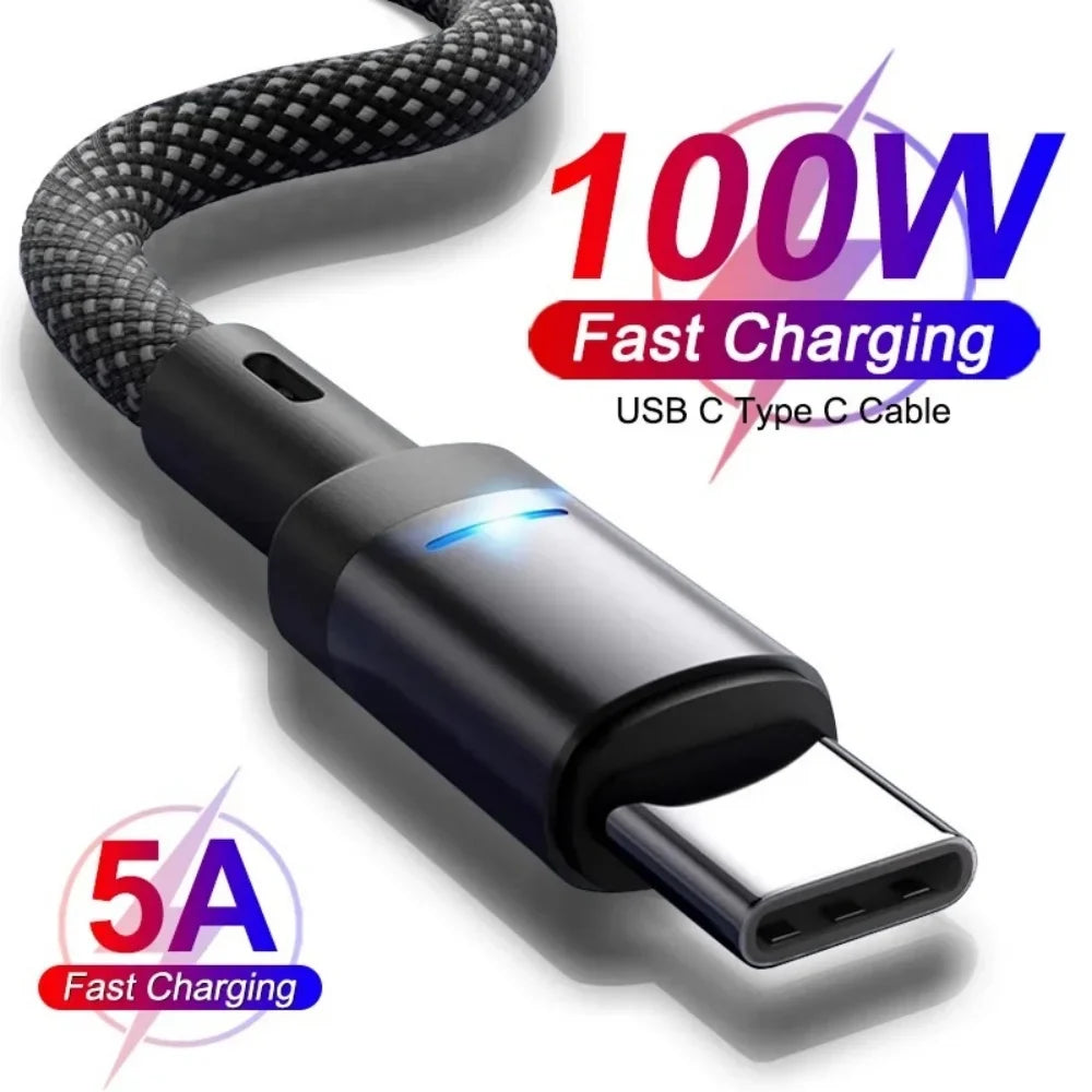 100W USB-C Fast Charging Cable | Nylon Braided | Qme USB-C Charging Cable Qme