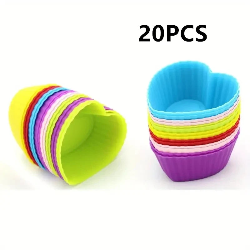 Silicone Cake Molds Round & Heart – Muffin & Cupcake Baking Set Silicone Baking Molds Qme 20PCS Heart
