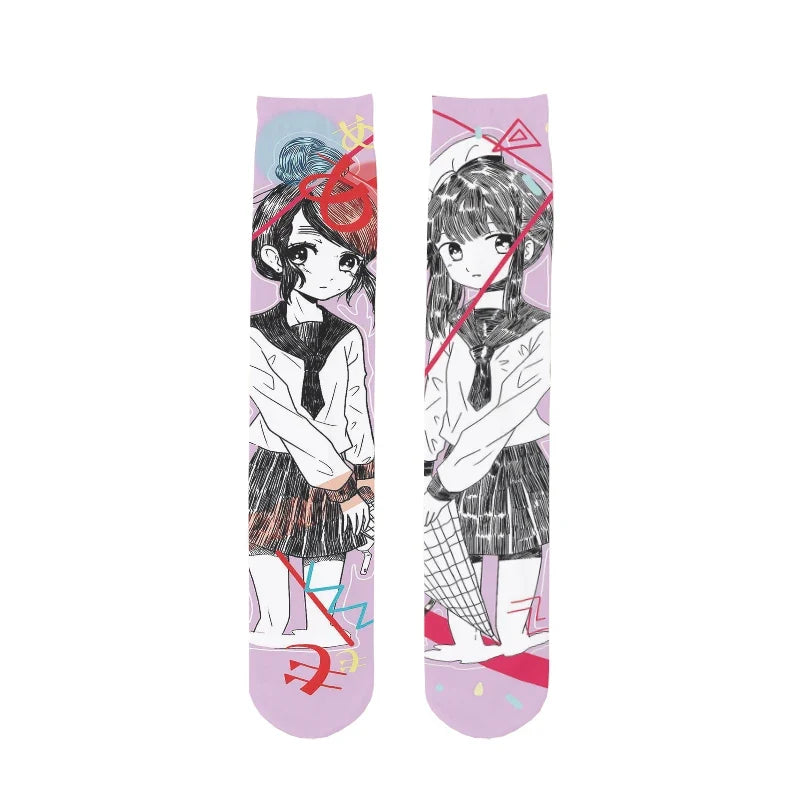 Women's Anime Cartoon Print Mid-Tube Stockings – 6 Colors Printed Calf Stockings Qme style3 One Size