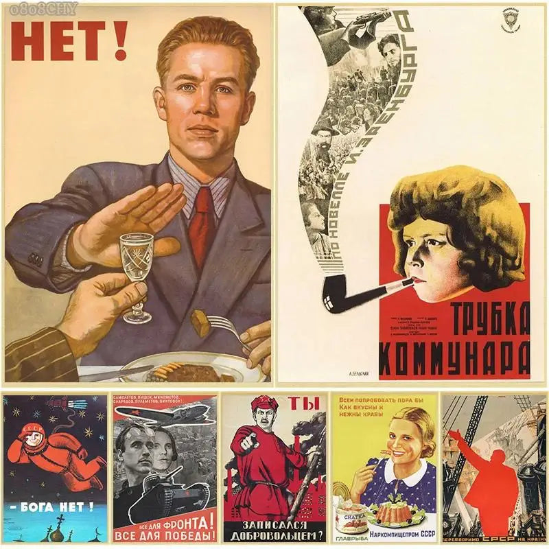 Vintage Soviet Poster Canvas Art – Retro Astronaut Wall Decor Canvas Wall Art Qst