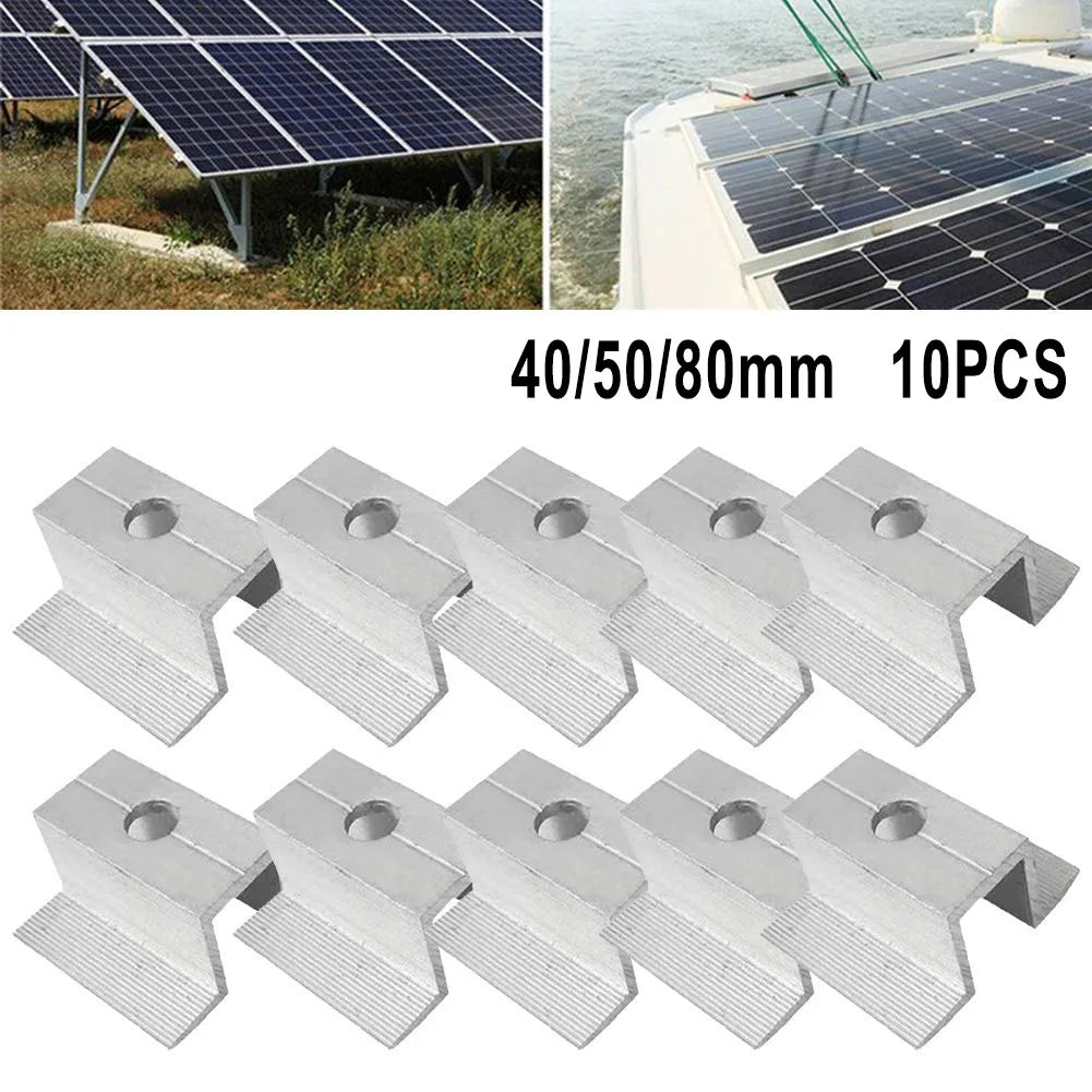 Solar Panel Middle Clamp Aluminum Alloy PV Mount 25–50mm 10pcs Solar Panel Clamp Qme