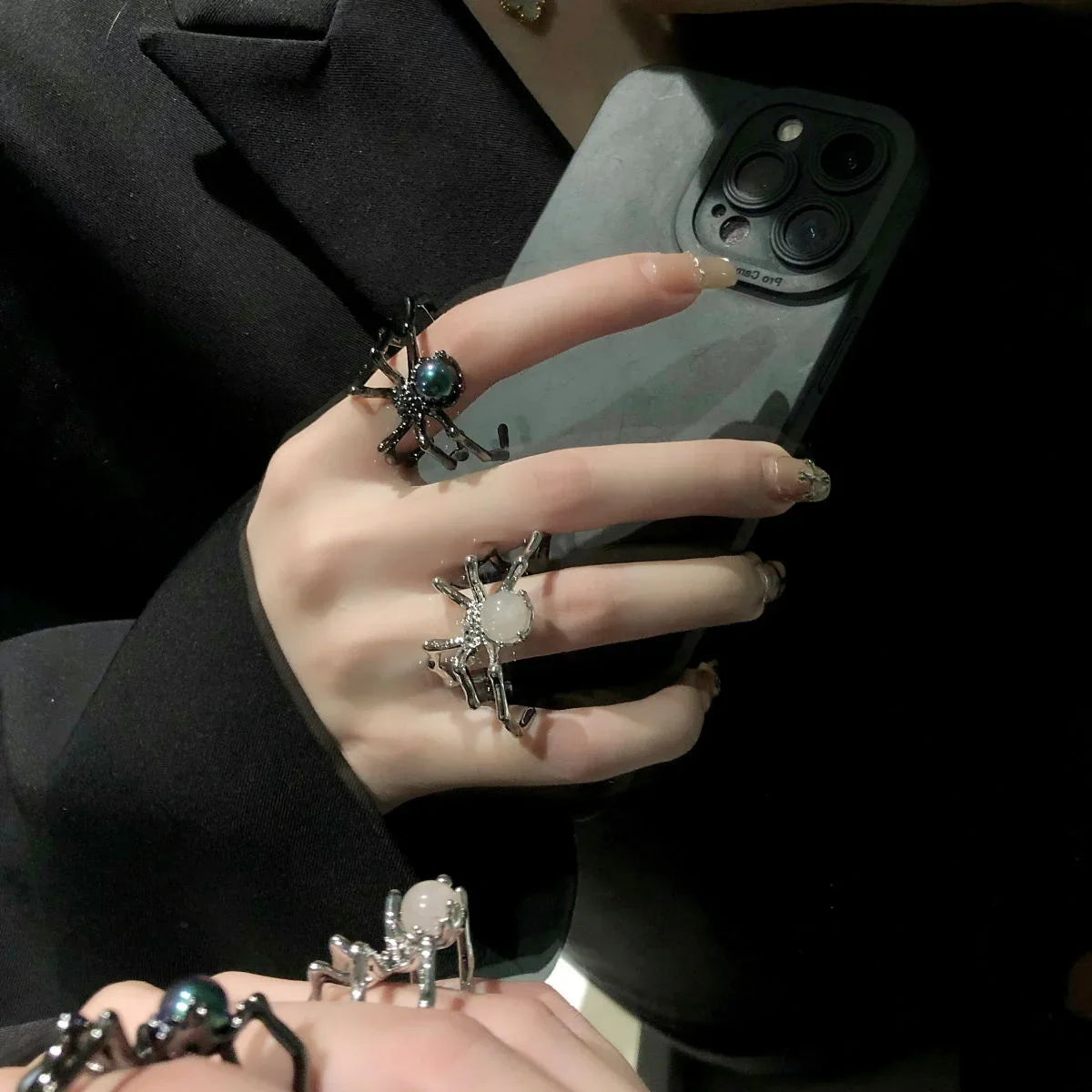 Gothic Spider Open Ring – Retro Moonstone Women's Punk Jewelry Gothic Statement Ring Qme