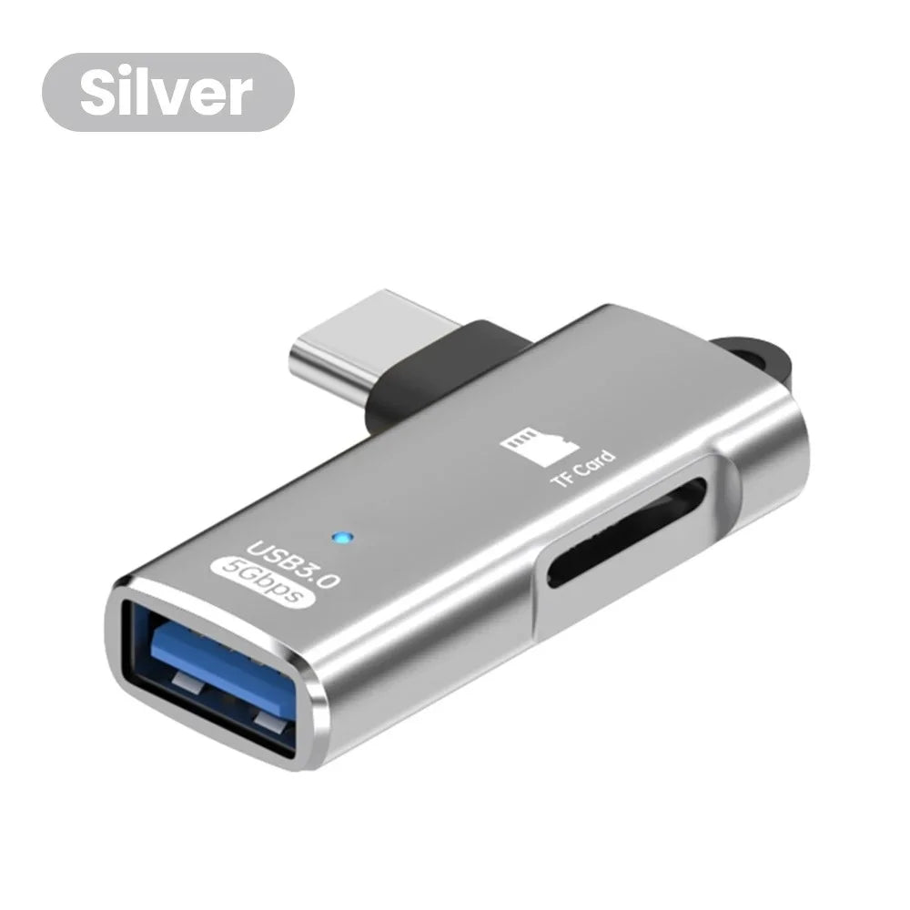 USB-C OTG Adapter USB 3.0 Hub & SD Card Reader – Aluminum USB-C OTG Adapter Qme Sliver
